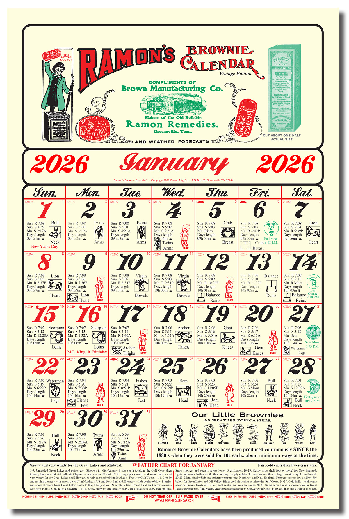Ramon's Brownie Calendar | Vintage Edition Almanac Calendar
